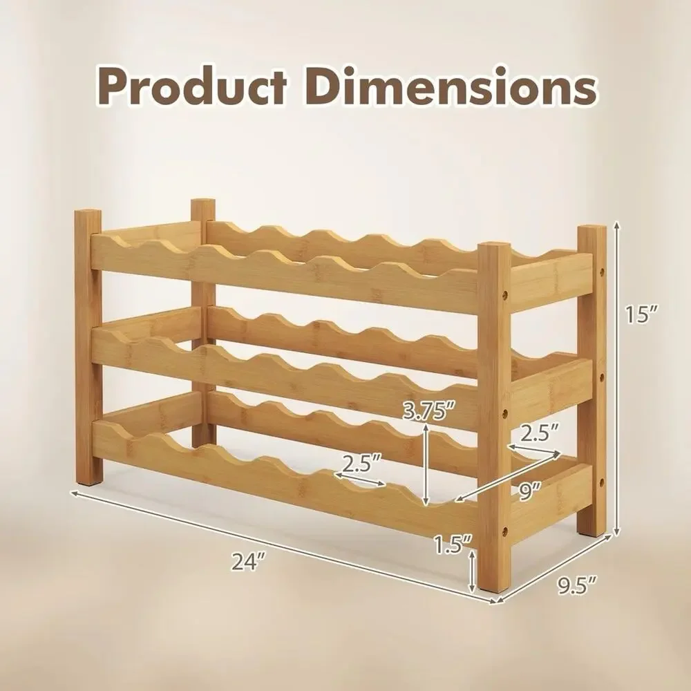 Giantex Bamboo Wine Rack 3 Tier 18 Bottle Freestanding Wine Storage Shelf